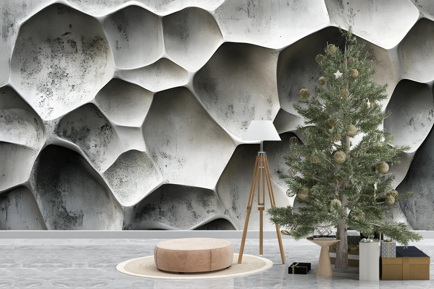 3D Geometric Wall Mural | Abstract Concrete Texture Wallpaper | Modern Accent Wall Art Vn658