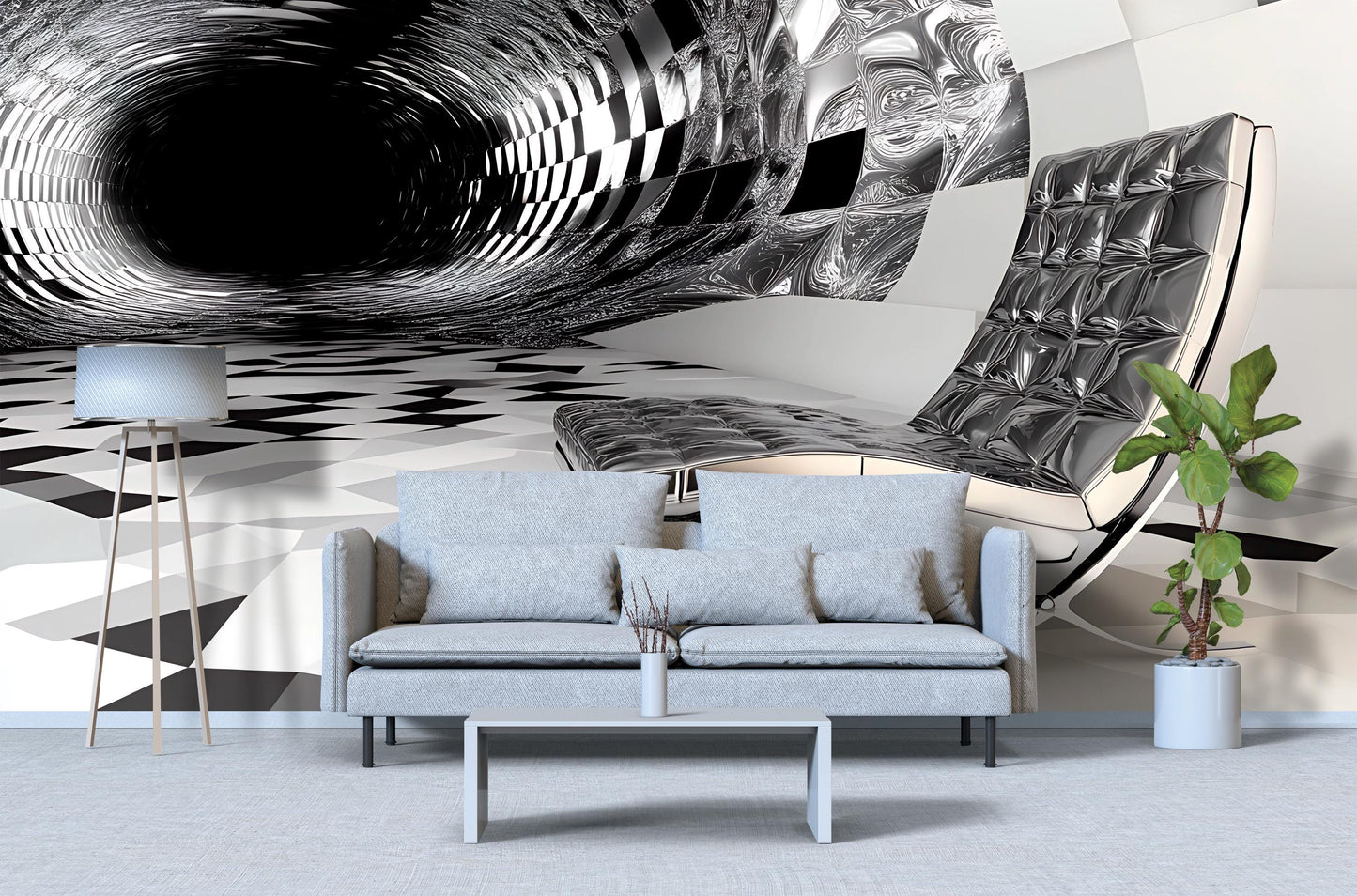 3D Black Hole Optical Illusion Wall Mural | Modern Office Decor | Trippy Vortex Art Wallpaper | Futuristic Interior Accent Vn574