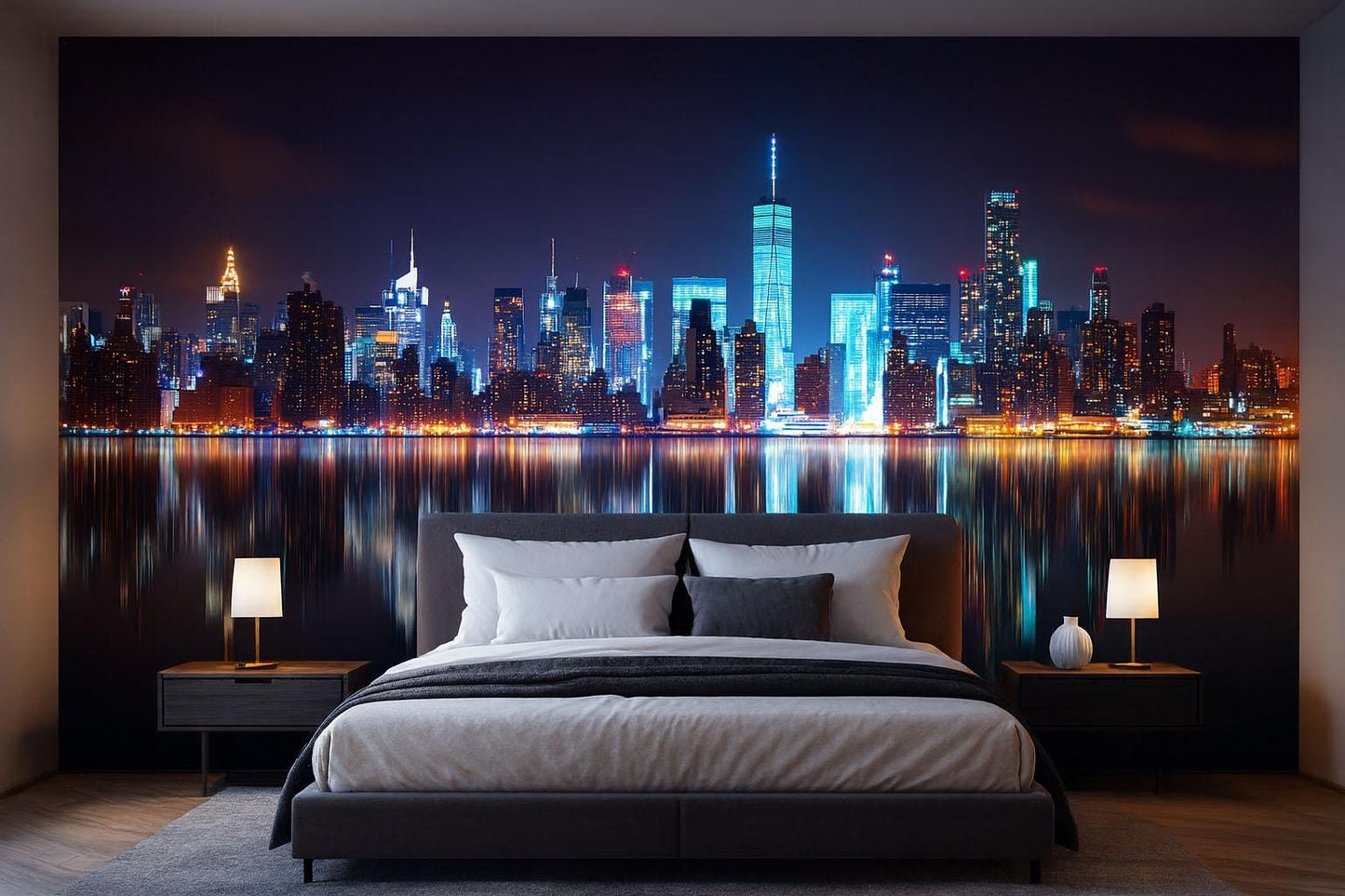 NYC Skyline Wall Mural – Manhattan Night Lights Wallpaper Vn892