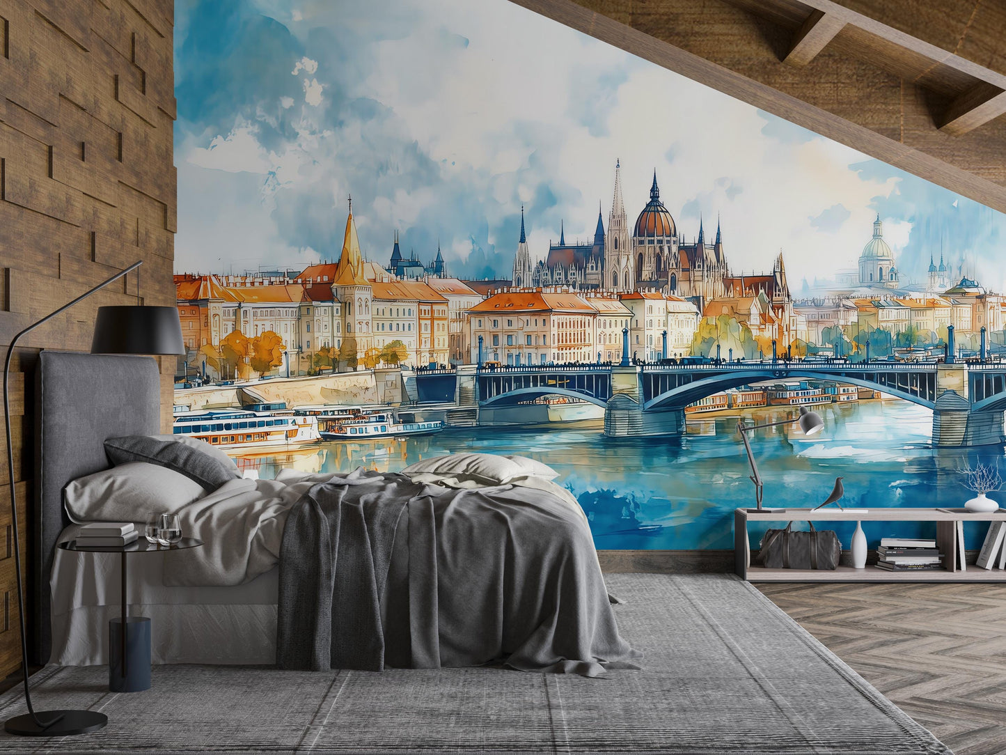 Budapest Parliament Wall Mural – Hungary Watercolor Cityscape Wallpaper Vn937