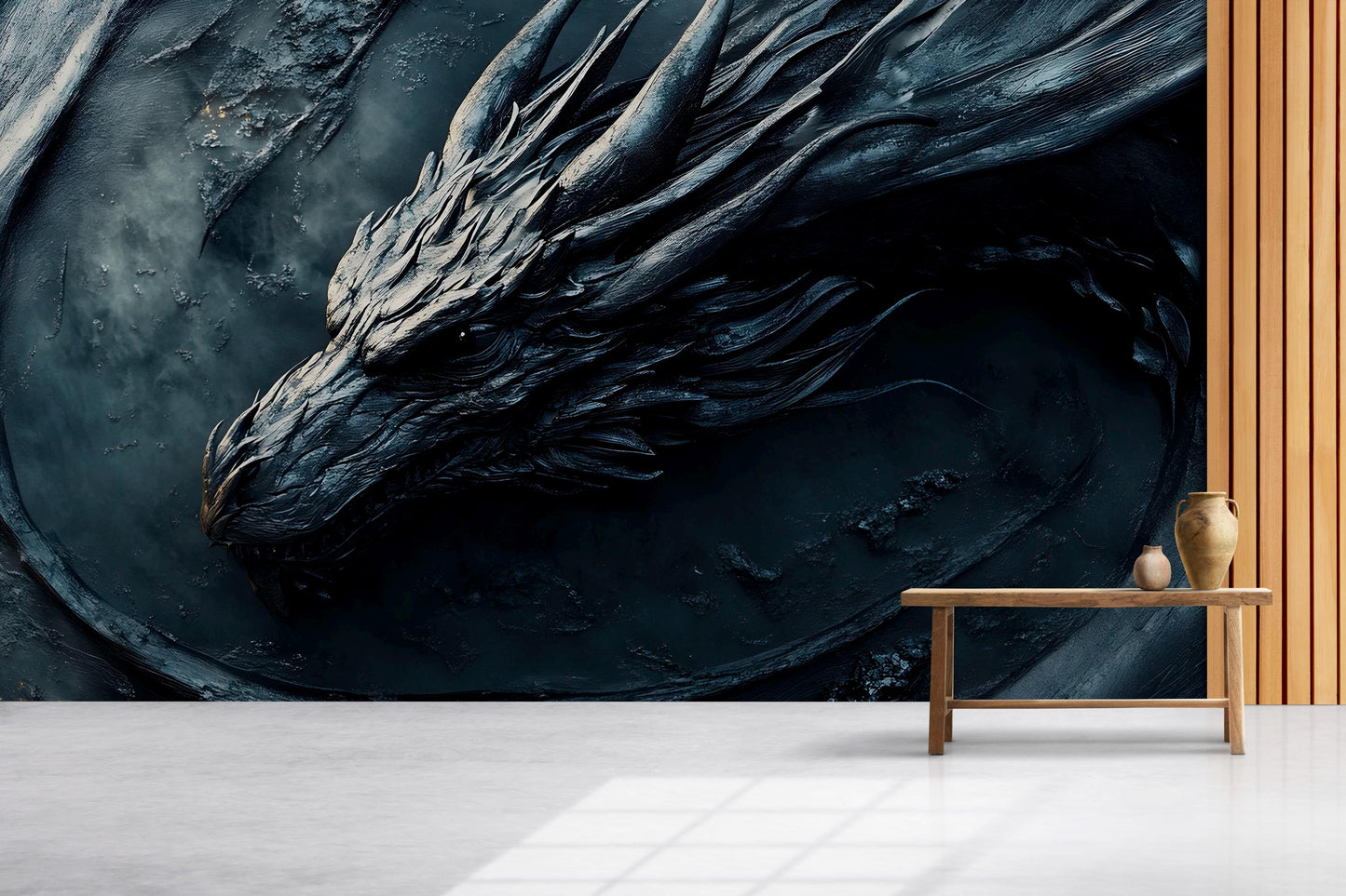 Dark Dragon Wall Mural | Fantasy Art Wallpaper | Gothic Dragon Head Decor | Mythical Beast Wall Art for Living Room or Office Vn596