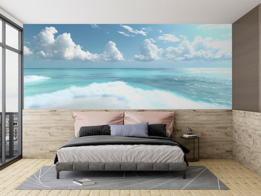 Ocean Beach Wall Mural – Coastal Sea View Wallpaper – Tropical Bedroom Wall Art – Large Ocean Scene Decor Vn284