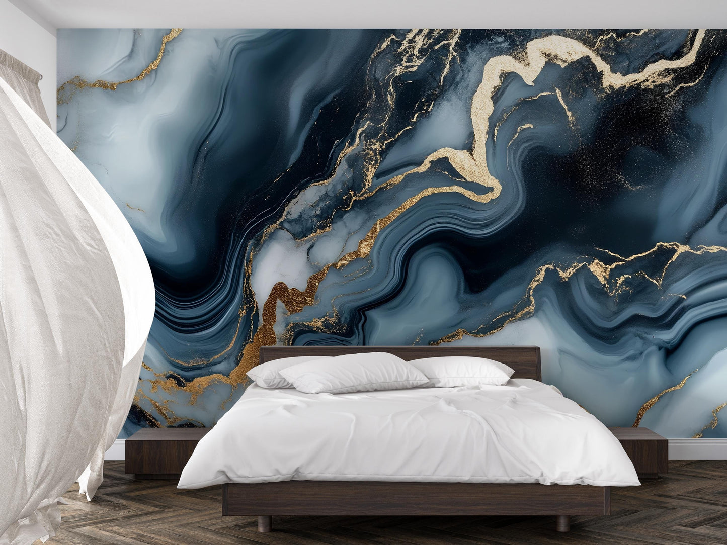 Blue Gold Marble Wall Mural – Abstract Luxury Wallpaper Vn968
