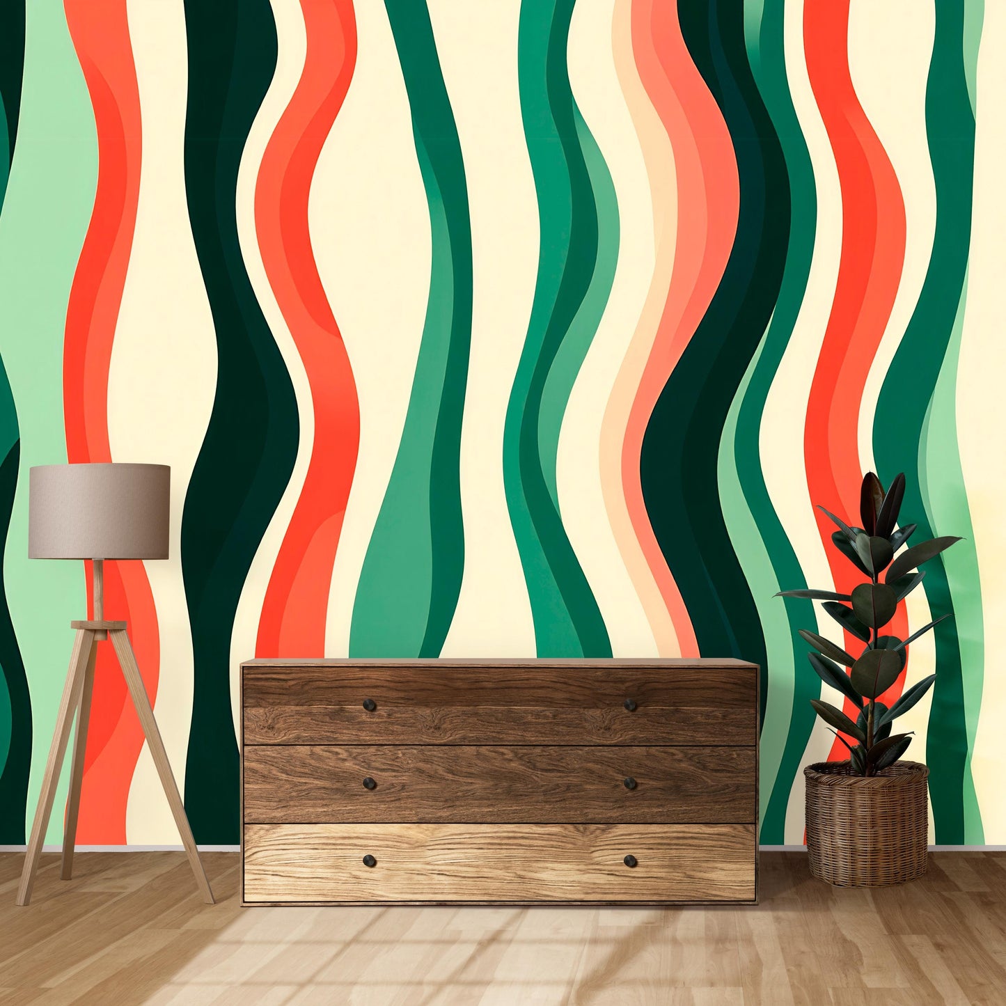 Retro Wave Stripe Wallpaper – Mid Century Modern Abstract Wall Mural Vn1018