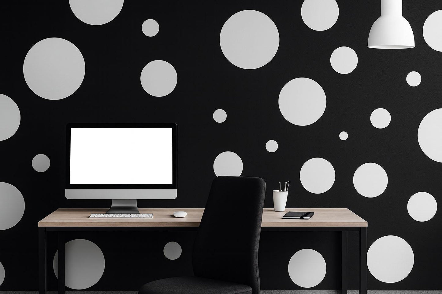 Black and White Dot Wall Mural – Minimal Modern Polka Dot Wallpaper, Bold Geometric Accent Wall for Office or Home Vn853