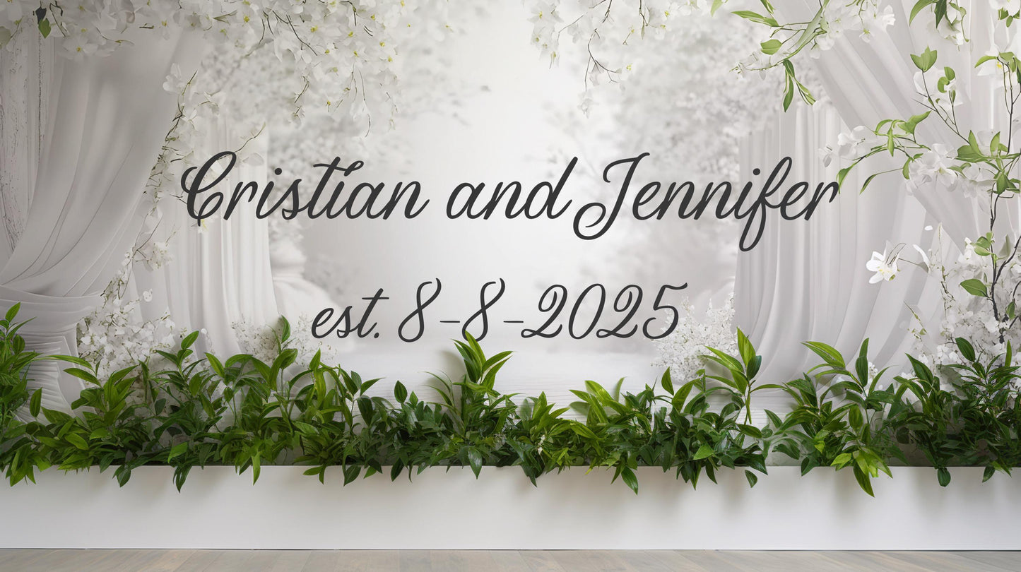 Custom Wedding Sign – Personalized Wedding Wall Art with Names and Date – Romantic Couple Backdrop – Elegant Wedding Decor Vn517