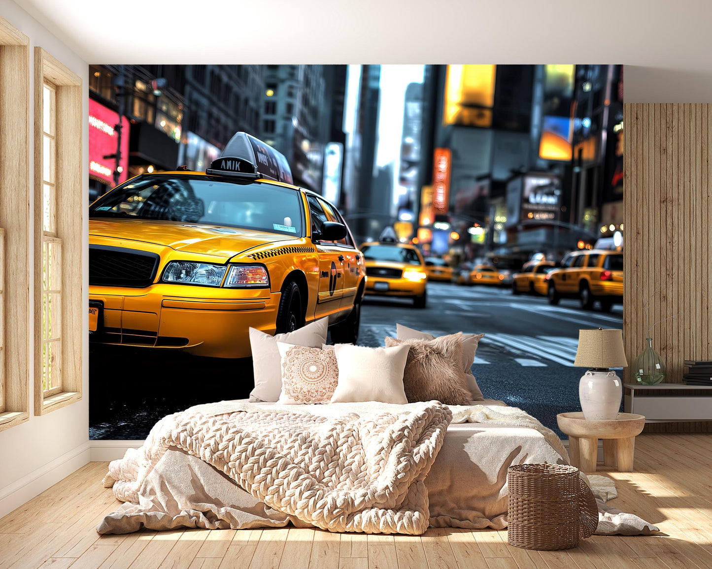 NYC Taxi Wall Mural – Yellow Cab New York Street Wallpaper Vn904