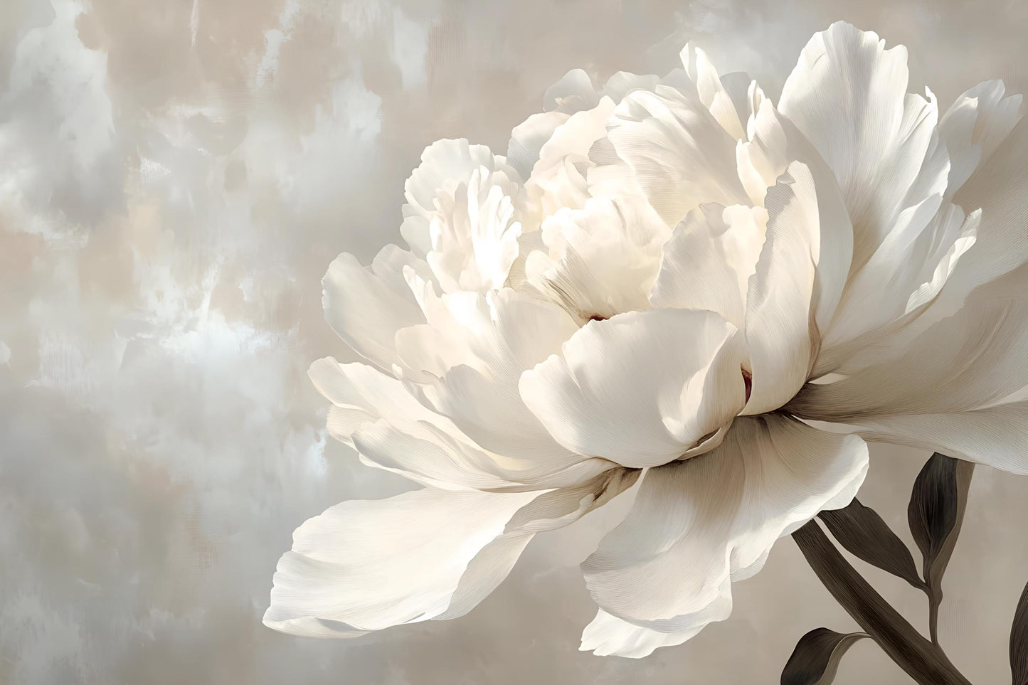 Large White Peony Wall Mural – Elegant Neutral Floral Wallpaper for Bedroom Accent Vn1051