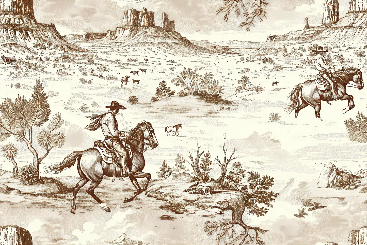 Western Cowboy Horse Wall Mural | Rustic Western Wallpaper | Kids Cowboy Room Decor Vn1029