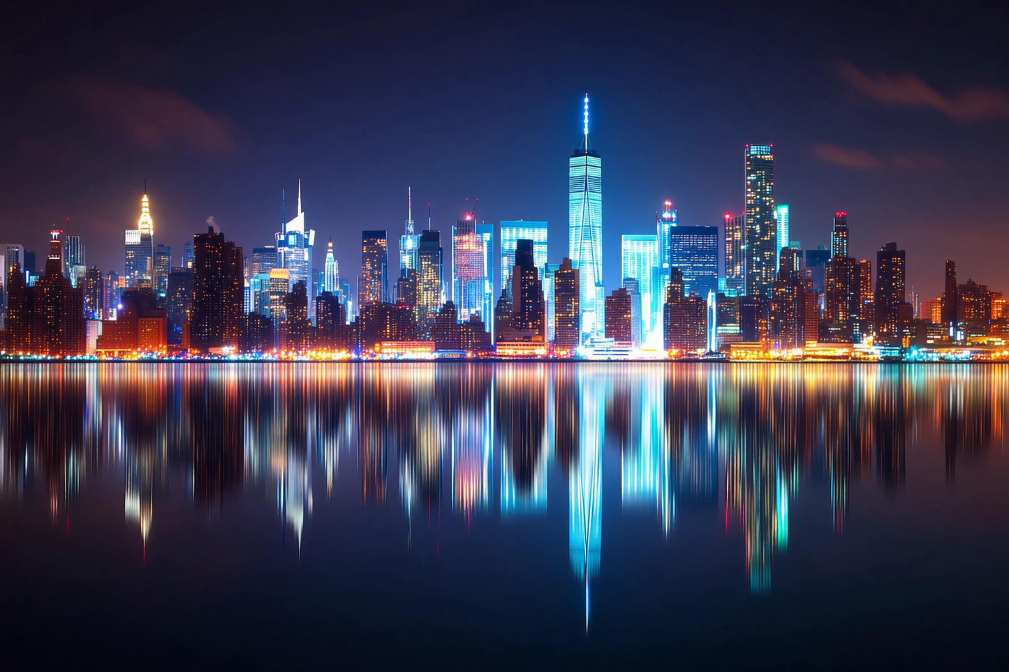 NYC Skyline Wall Mural – Manhattan Night Lights Wallpaper Vn892