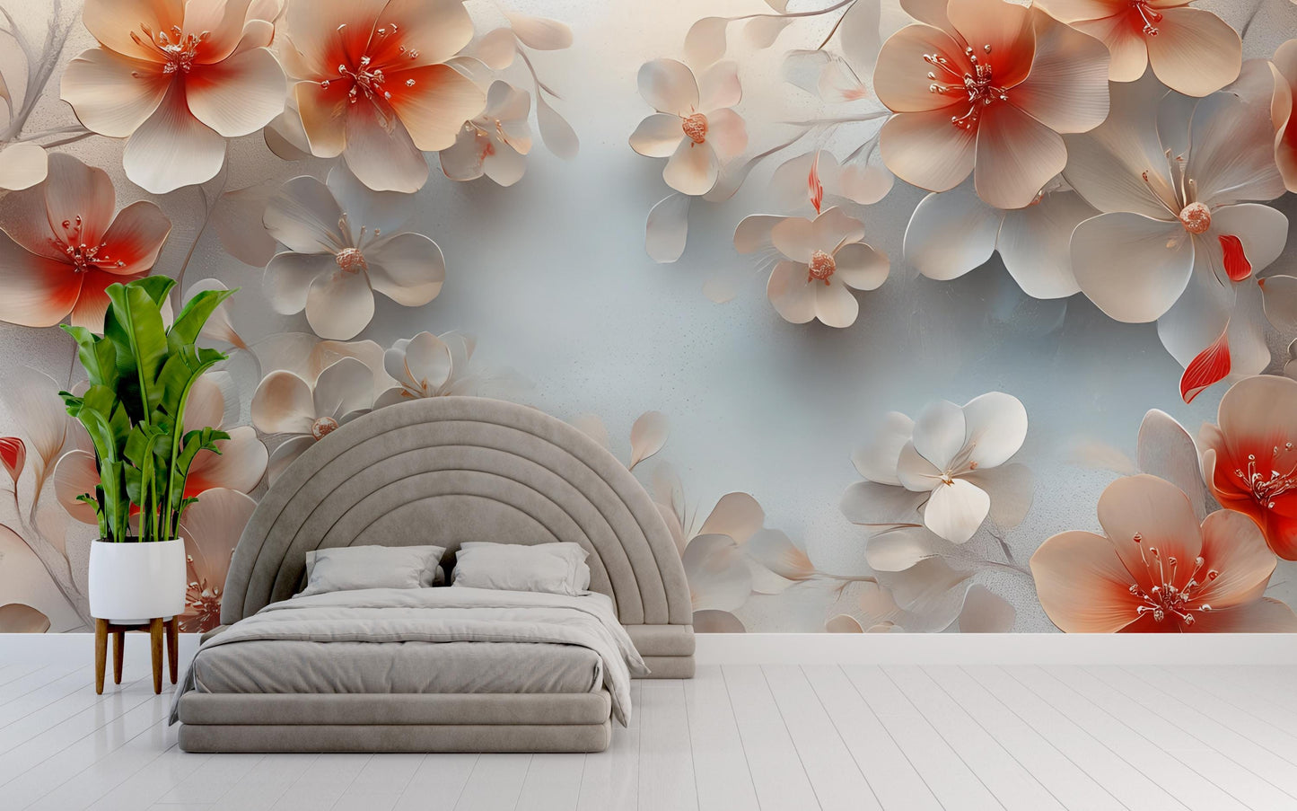 Romantic 3D Floral Wall Mural | Peach Blossom Wallpaper | Elegant Bedroom Accent | Large Flower Wall Art | Botanical Nature Decor Vn575