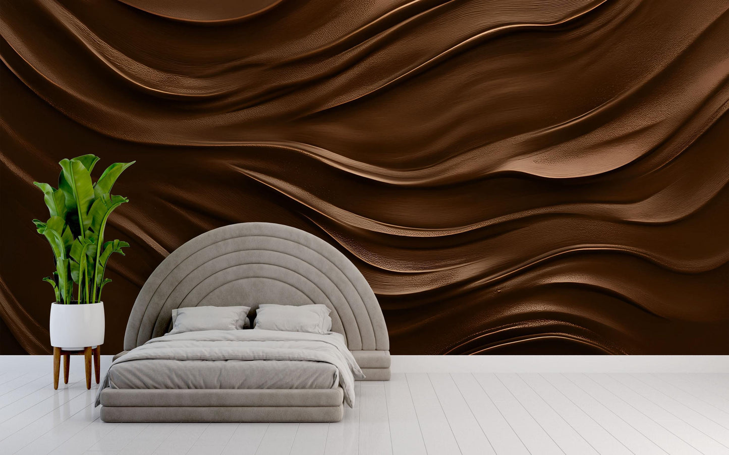 Modern Wavy Brown Accent Wall Art | 3D Texture Bedroom Decor | Earthy Tones Wall Mural Vn652