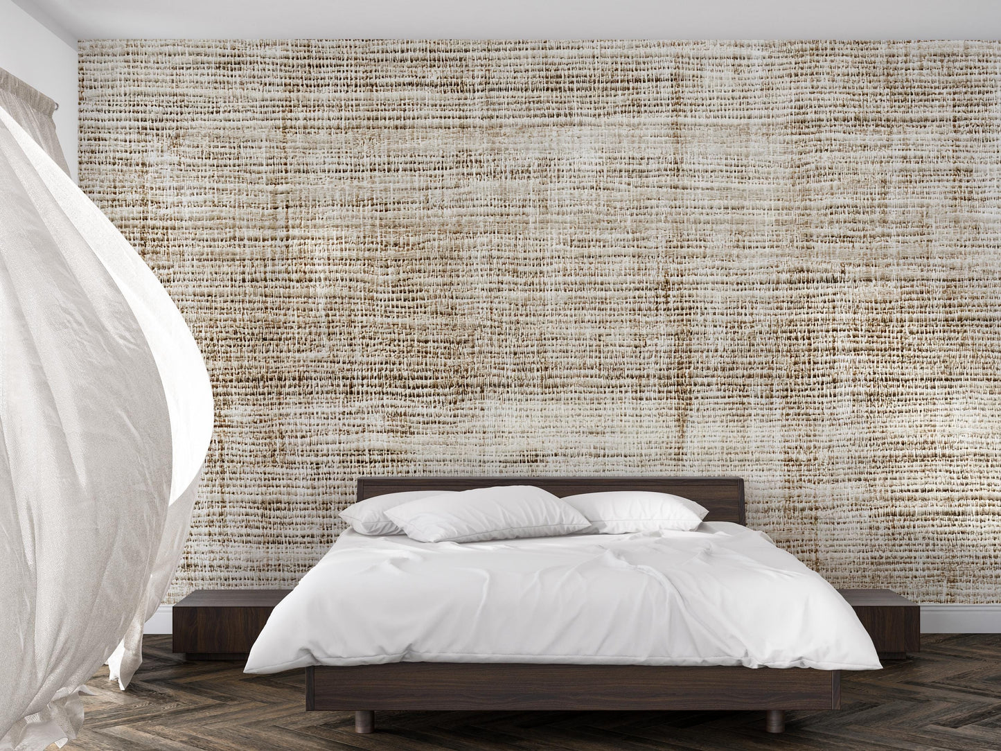 Beige Linen Wallpaper – Neutral Textured Fabric Look Wall Mural for Modern Home Decor Vn1013