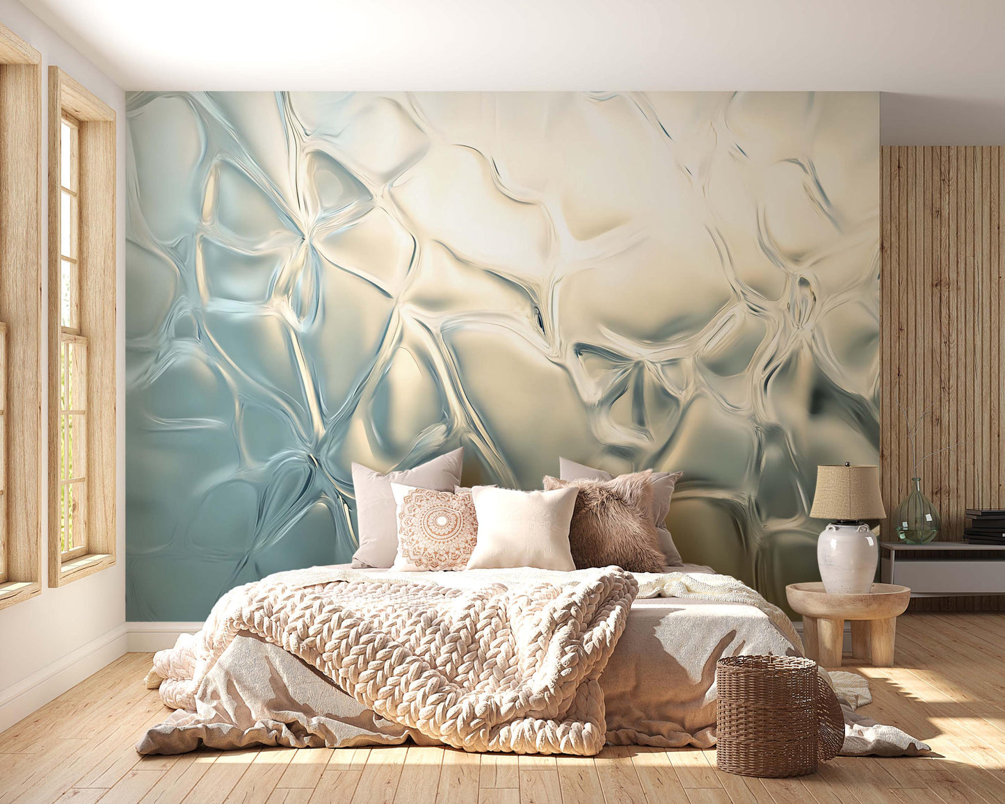 Abstract Ice Glass Effect Wall Mural, Modern 3D Textured Bedroom Accent Wallpaper Vn750