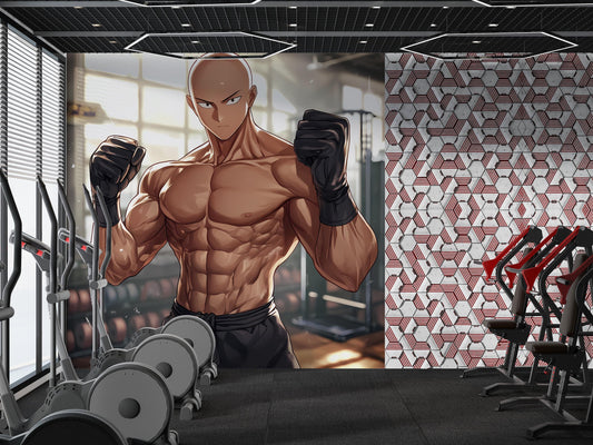 Anime Gym Wall Art - Saitama Workout Poster - Fitness Decor - Bodybuilding Anime Print - Gym Motivation Mural Vn139