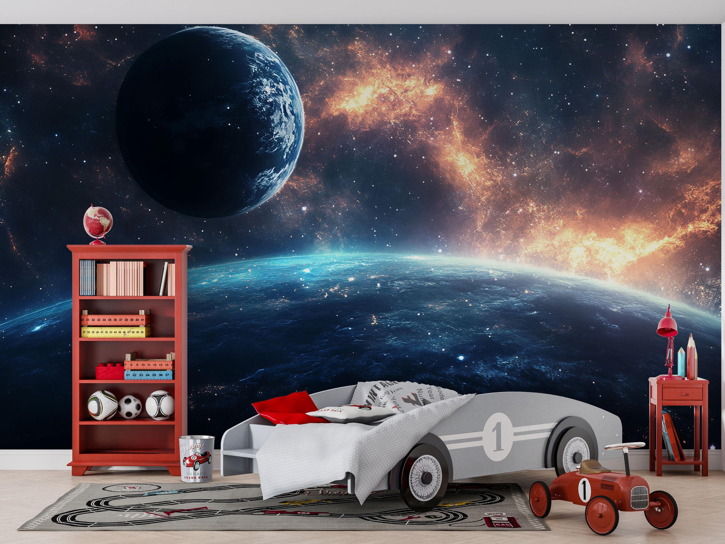 Planet Earth Wall Mural – Outer Space Galaxy Wallpaper, Cosmic Accent Wall for Living Room or Bedroom Vn864