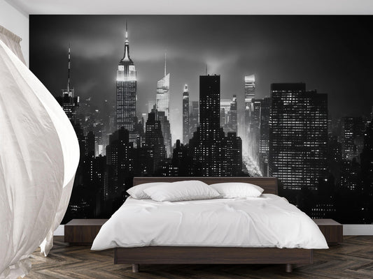 NYC Skyline Wall Mural – Black White Empire State Wallpaper, Modern City Decor Vn887