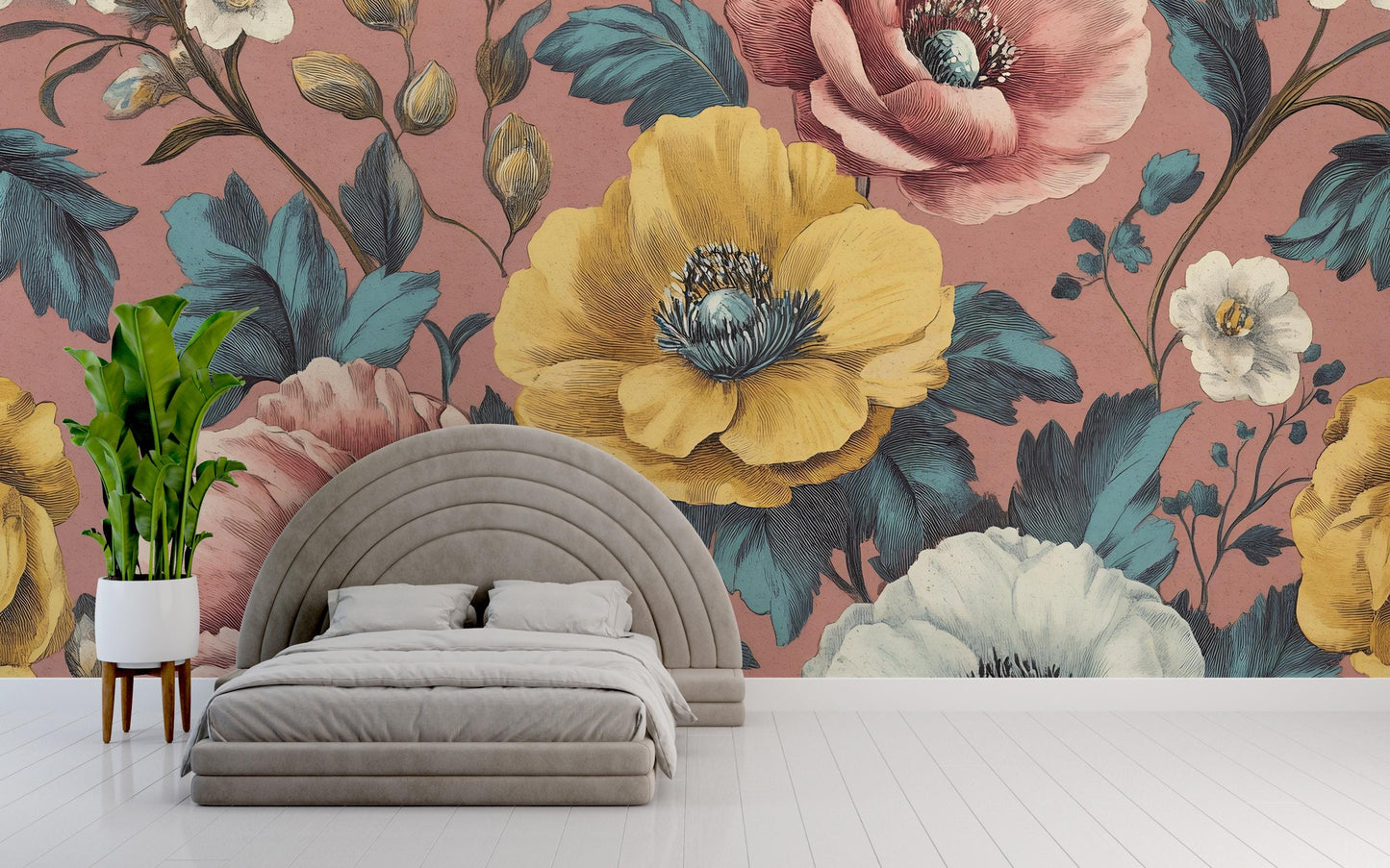 Vintage Floral Wall Mural – Large Botanical Flowers Wallpaper Vn1023