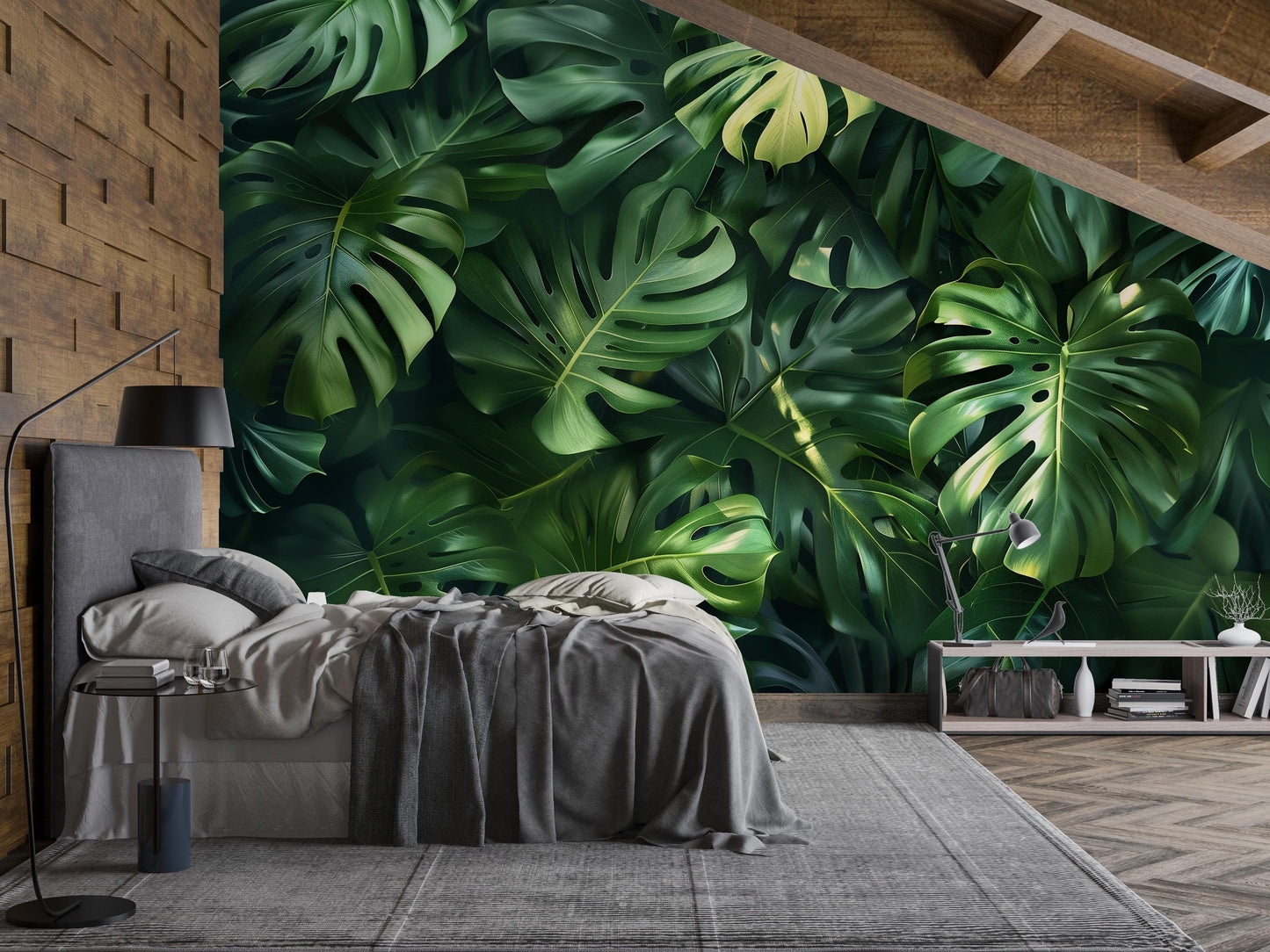 Monstera Leaf Wall Art – Tropical Jungle Greenery Print, Botanical Nature Decor for Living Room, Bedroom or Office Vn1061
