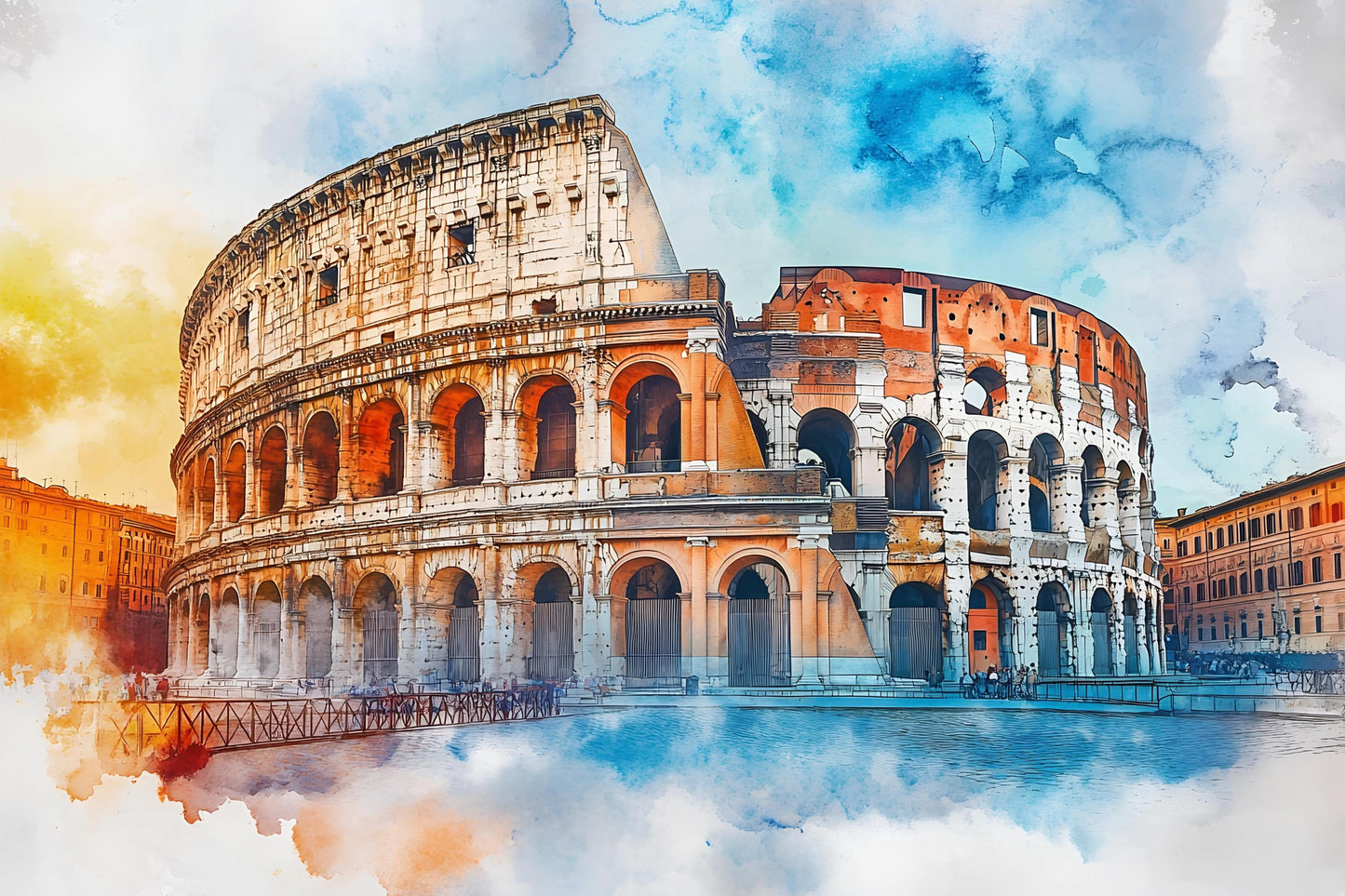 Rome Colosseum Wall Mural – Watercolor Ancient Italy Landmark Wallpaper Vn925