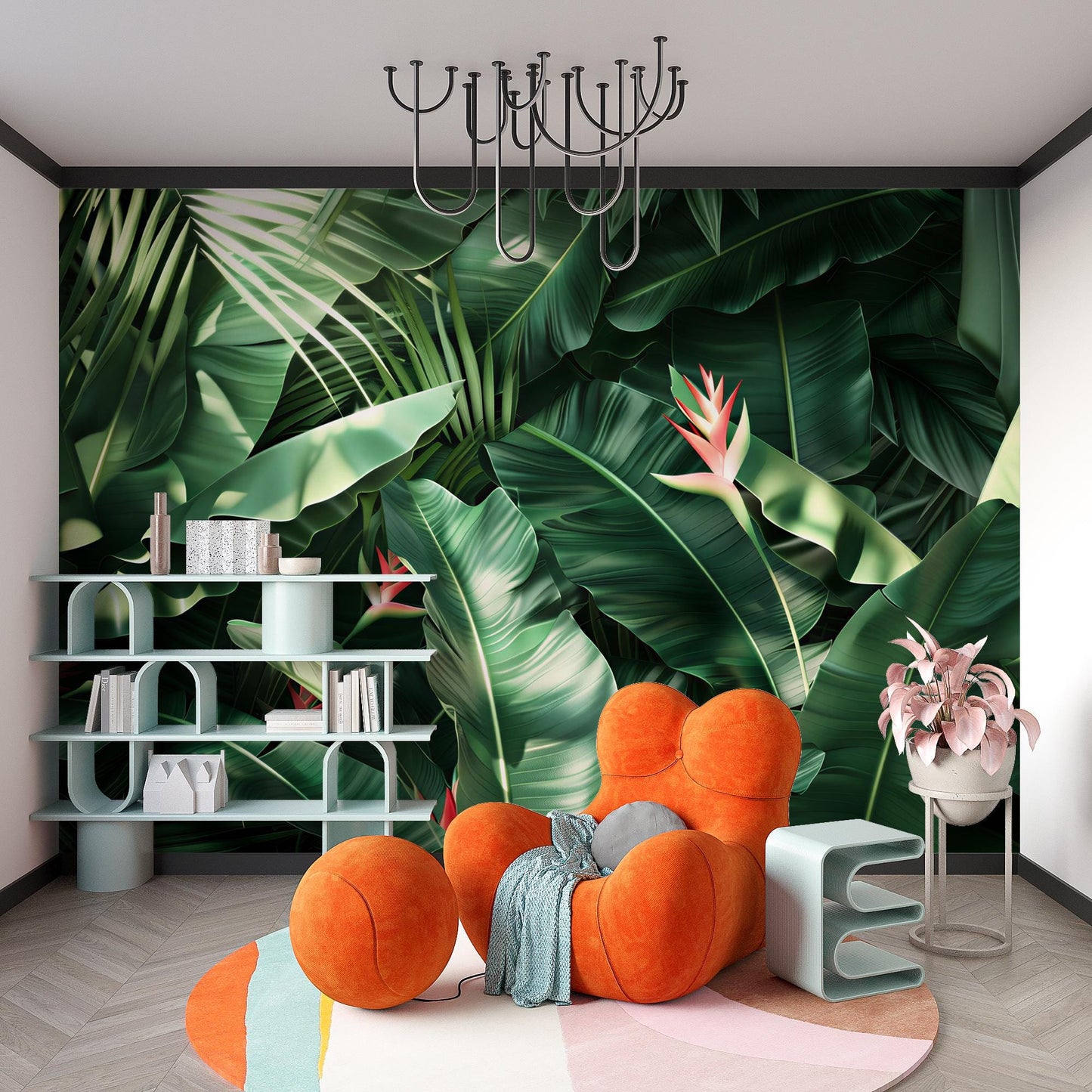 Tropical Jungle Leaf Wall Mural – Bold Green Botanical Wallpaper with Exotic Plants Vn1052