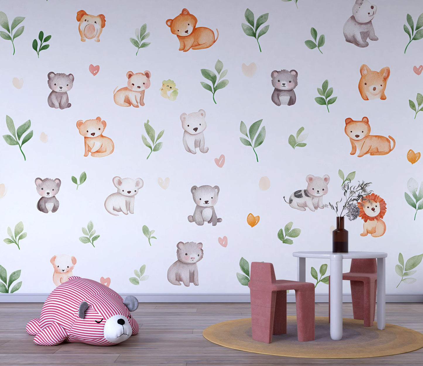 Cute Safari Animal Wall Decal | Nursery Wall Stickers | Baby Jungle Animal Wallpaper | Removable Kids Room Wall Art Vn494