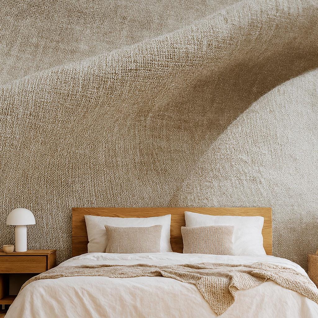 Beige Linen Texture Wall Mural – Minimalist Neutral Bedroom Wallpaper Vn836