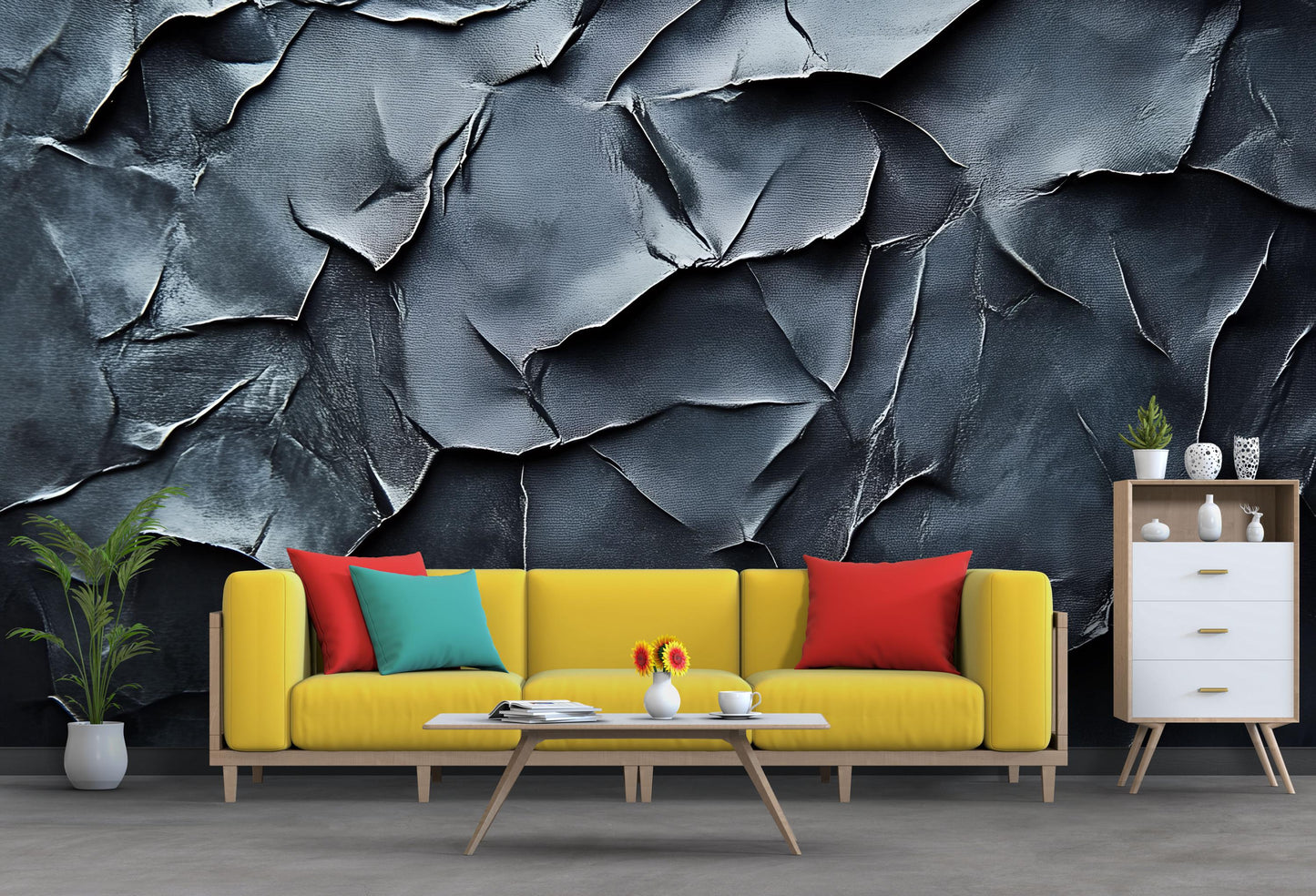 Modern 3D Textured Wall Mural | Abstract Cracked Stone Design for Living Room, Office or Studio Decor Vn729