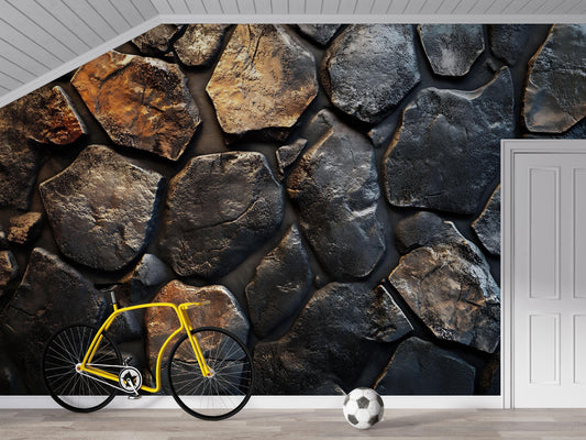 Rustic Stone Wall Mural for Bedroom – 3D Rock Pattern Wallpaper for Modern Industrial Home Décor Vn730