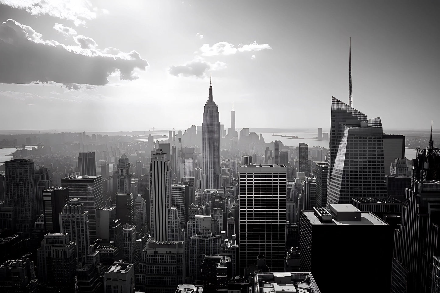 NYC Skyline Wall Mural – Black White Empire State Wallpaper, Office Modern Decor Vn884