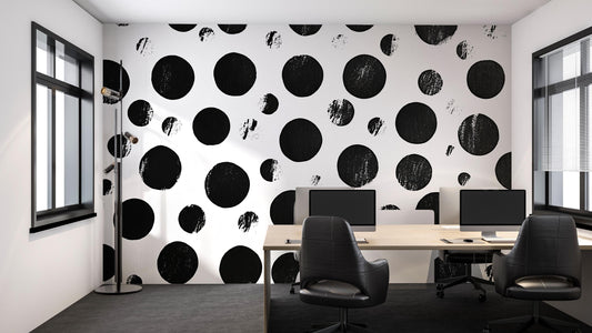 Black Dot Wall Mural – Modern Distressed Polka Dot Wallpaper, Bold Geometric Accent Wall for Office or Living Room Vn851