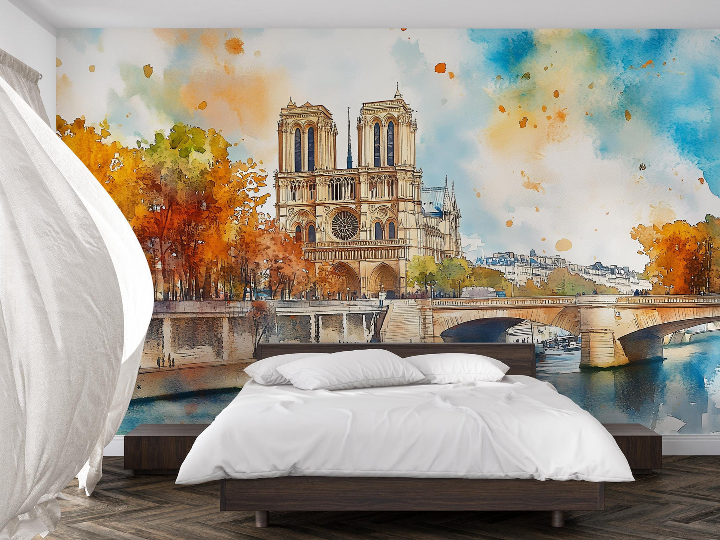 Notre Dame Paris Wall Mural – Watercolor Cathedral Wallpaper Vn932