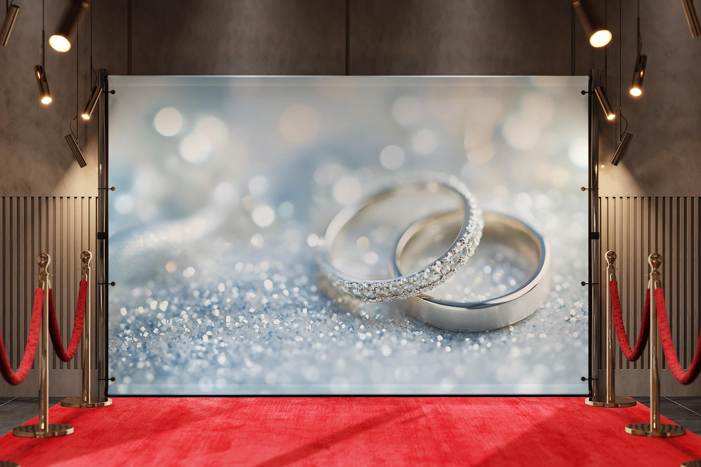 Romantic Wedding Cafe Wall Art | Elegant Ring Background Mural Print | Modern Love-Themed Wall Decor for Home or Event Venue Vn505