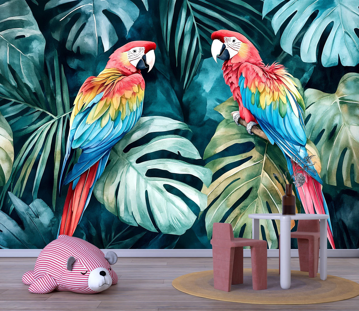 Tropical Parrot Wall Mural – Colorful Jungle Bird Wallpaper Vn963