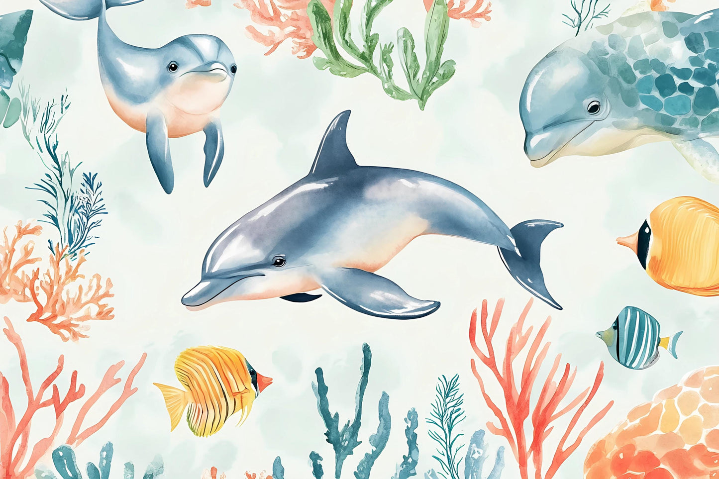 Dolphin Wall Mural – Underwater Ocean Wallpaper for Kids Room & Nursery Vn984