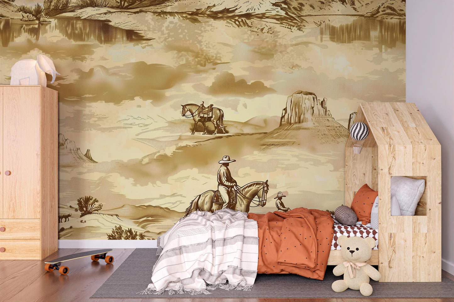 Cowboy Western Wallpaper | Rustic Horse Riding Wall Mural | Desert Western Wall Art Vn1031