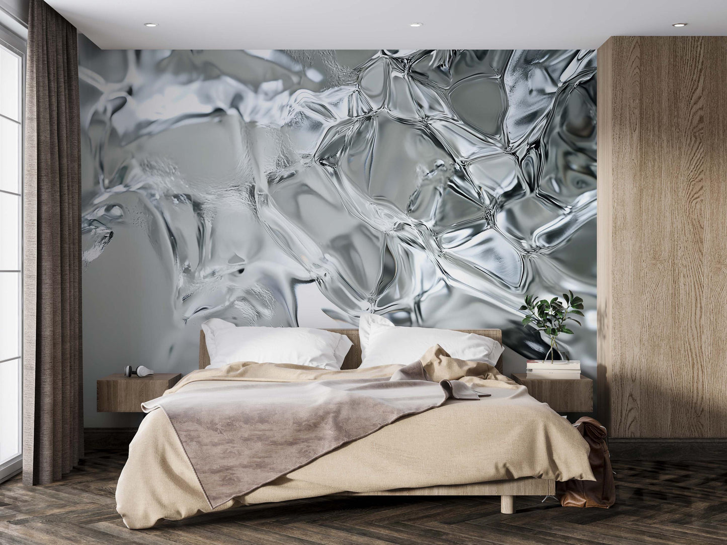 Modern Abstract Ice Texture Wall Mural – Silver Grey 3D Effect Wallpaper for Bedroom or Living Room  Vn743