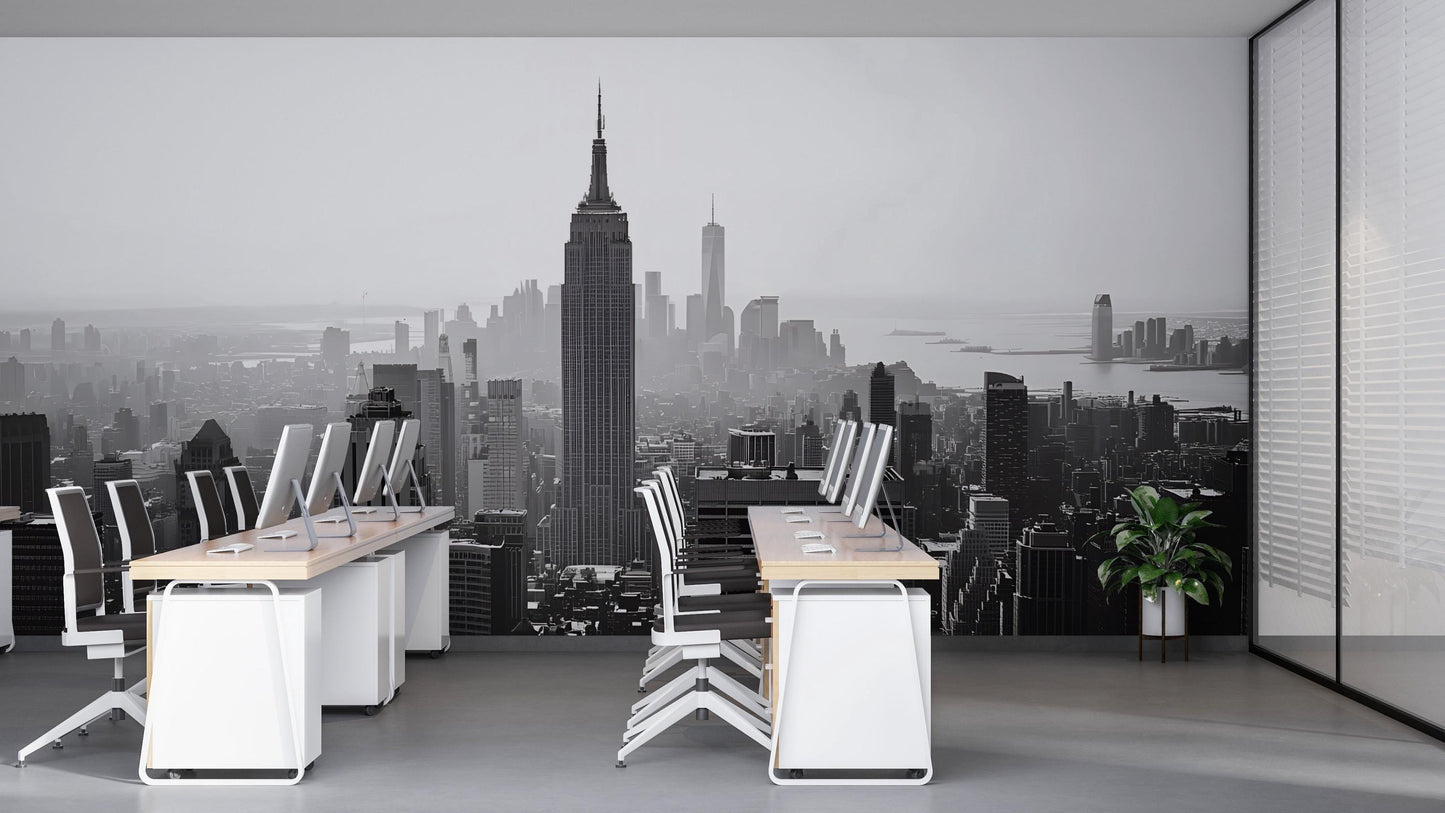 New York Skyline Wall Mural – Black and White Cityscape Office Wallpaper Vn890