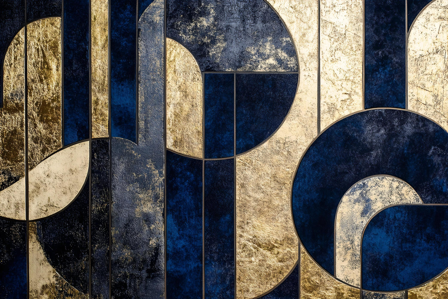 Navy Gold Geometric Wall Mural – Luxury Art Deco Wallpaper Vn961