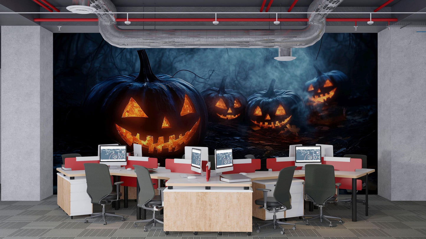 Creepy Jack-o’-Lantern Path Wall Mural – Spooky Halloween Pumpkin Wallpaper for Office or Home Vn792