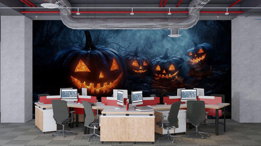 Creepy Jack-o’-Lantern Path Wall Mural – Spooky Halloween Pumpkin Wallpaper for Office or Home Vn792