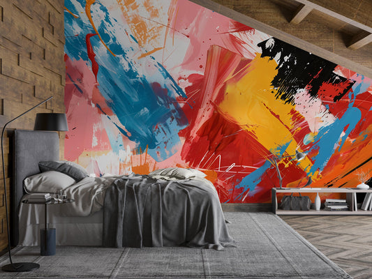 Abstract Paint Wall Mural – Bold Color Brushstroke Wallpaper, Modern Artistic Accent Wall Decor for Home, Office or Studio Vn1077