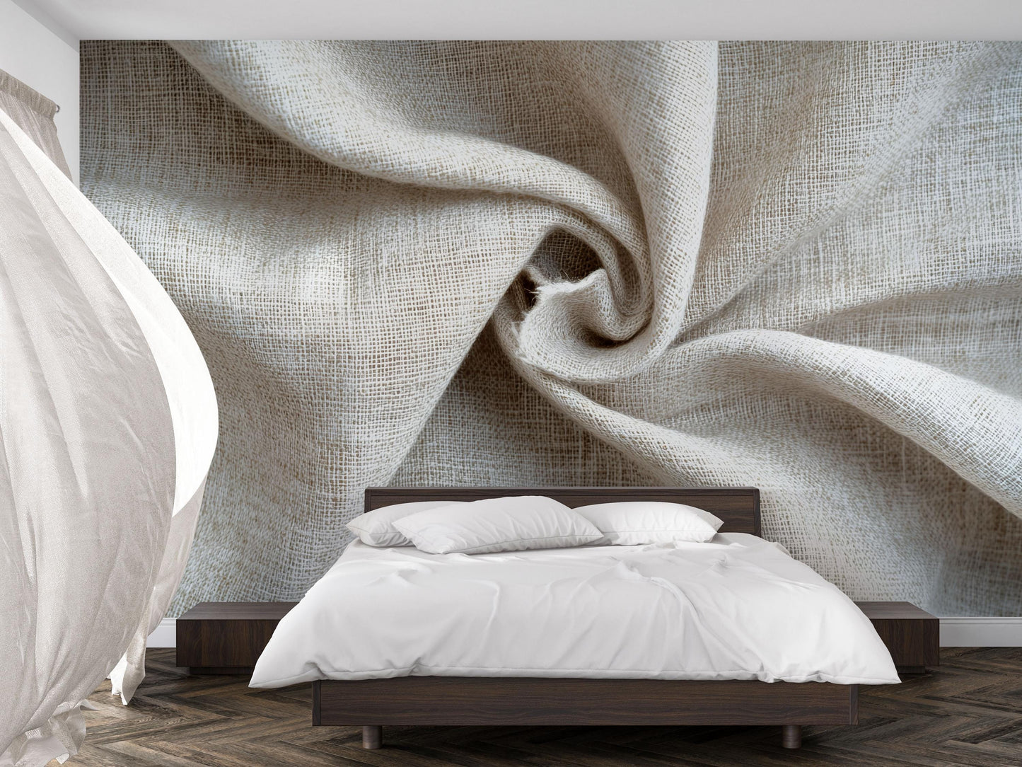 Neutral Linen Texture Wall Mural – Minimalist Beige Fabric Design Wallpaper Vn838