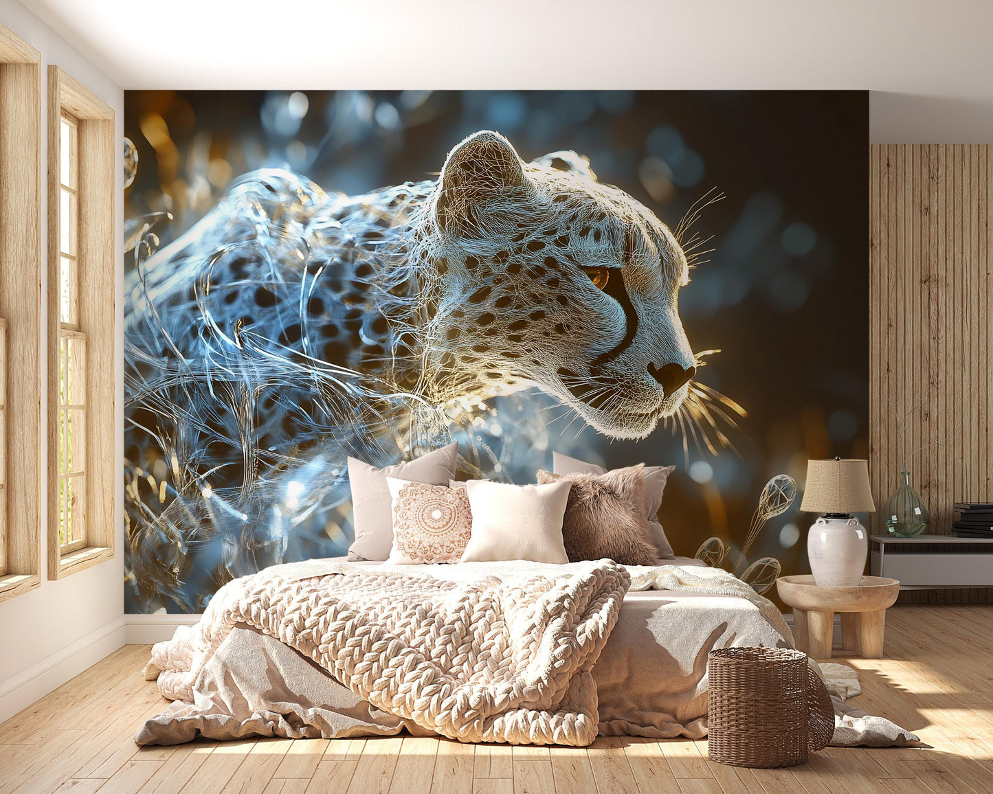 Fierce Leopard Jungle Wall Mural – Large Wild Cat Art for Living Room – Jungle Predator Wallpaper for Home Decor Vn542