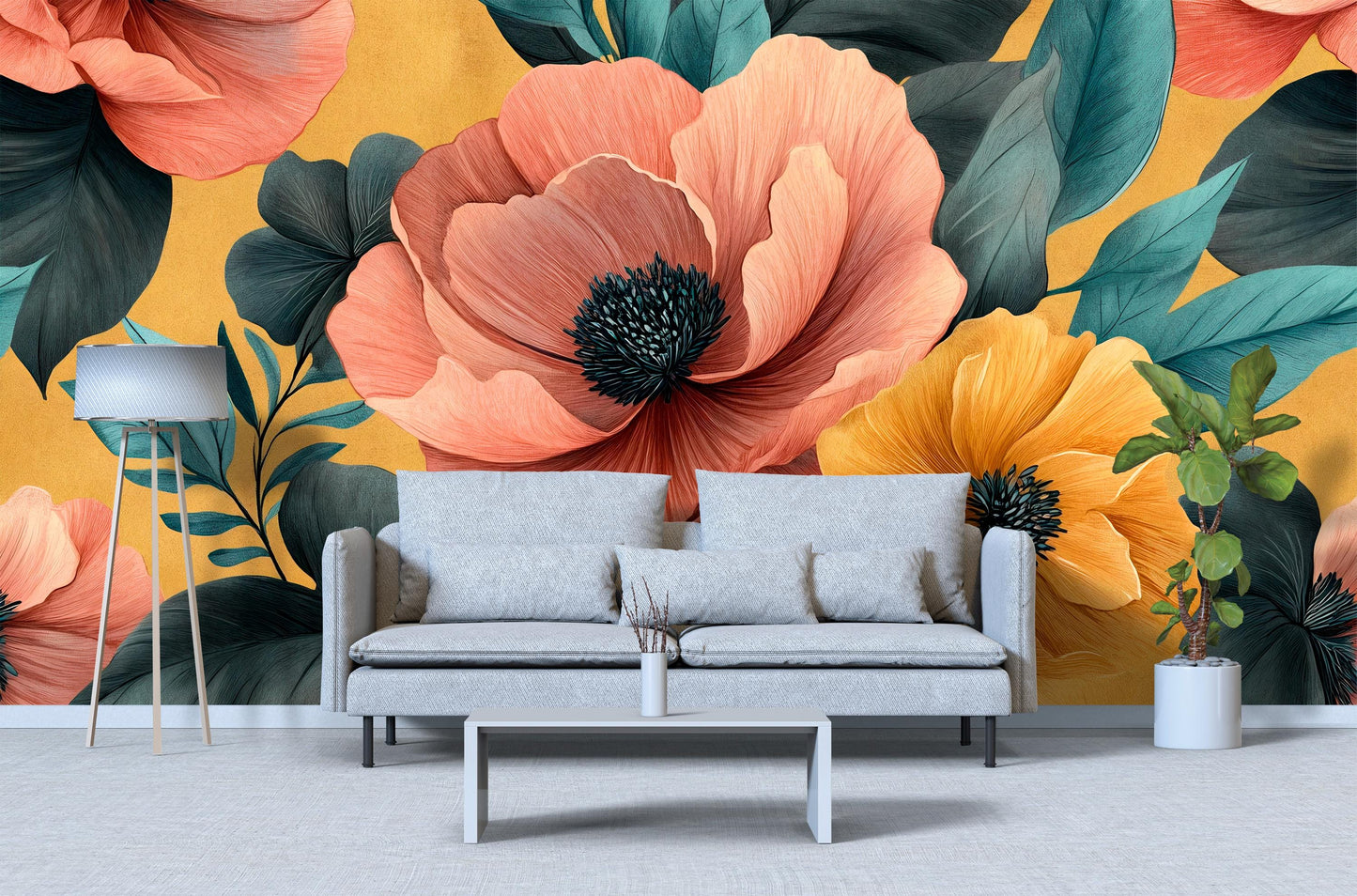 Large Floral Wall Mural – Bold Peony Flower Wallpaper Vn1025