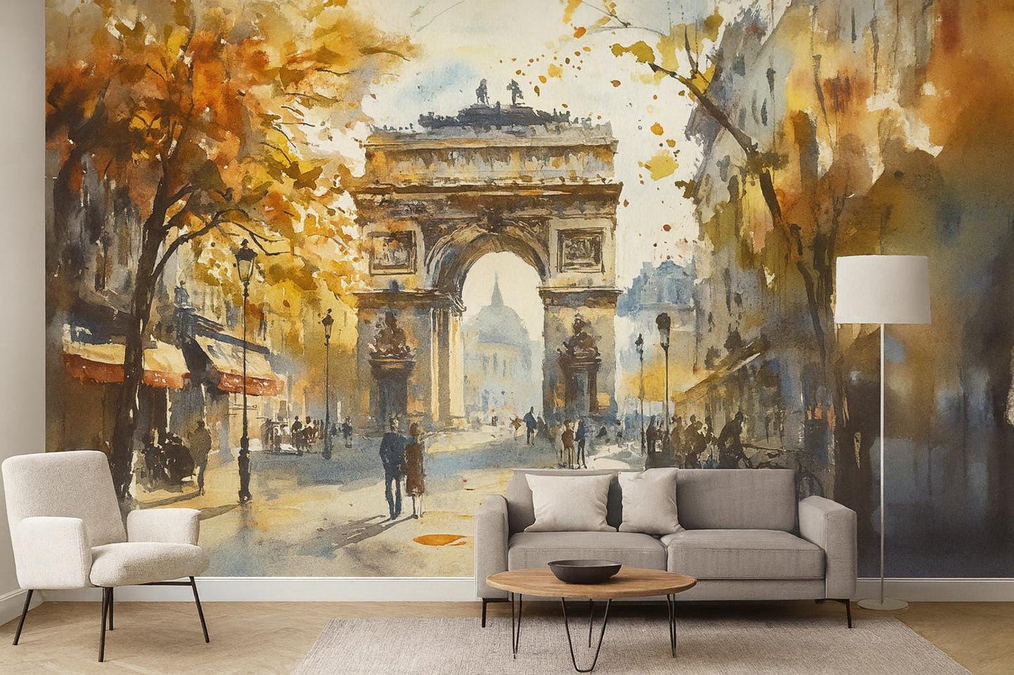 Arc de Triomphe Wall Mural – Paris Watercolor Landmark Wallpaper Vn936
