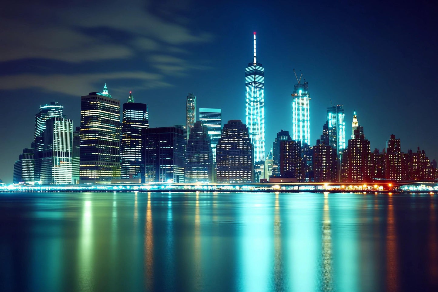 NYC Night Skyline Wall Mural – Manhattan City Lights Wallpaper Vn891