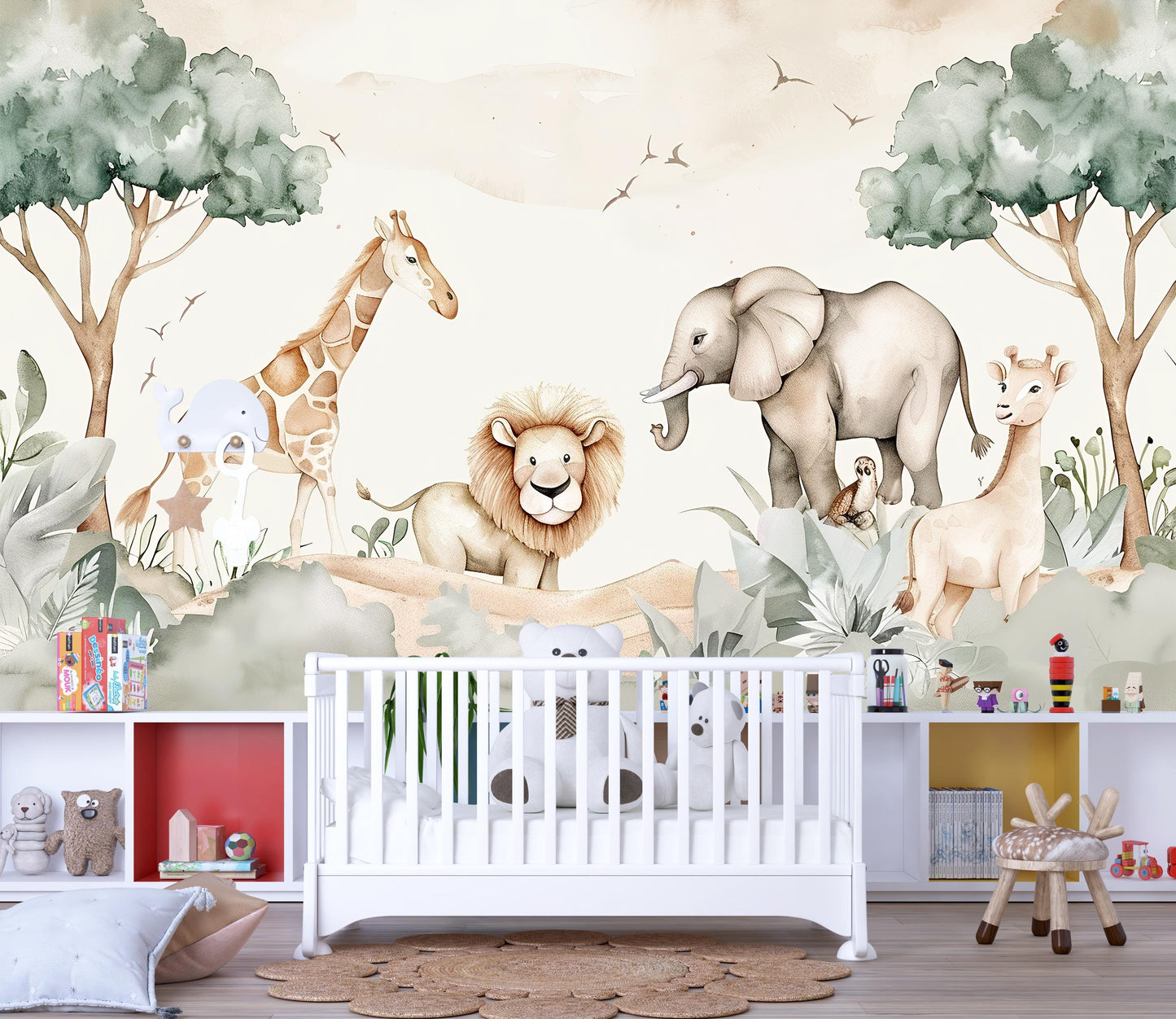 Safari Nursery Wall Mural | Jungle Animal Wallpaper Kids Room Vn1038