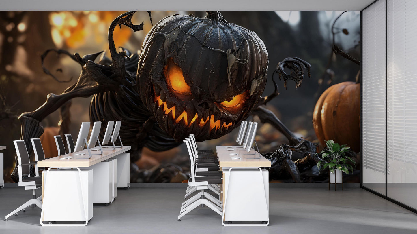 Evil Pumpkin Monster Wall Mural – Creepy Halloween Horror Office & Home Décor Vn794