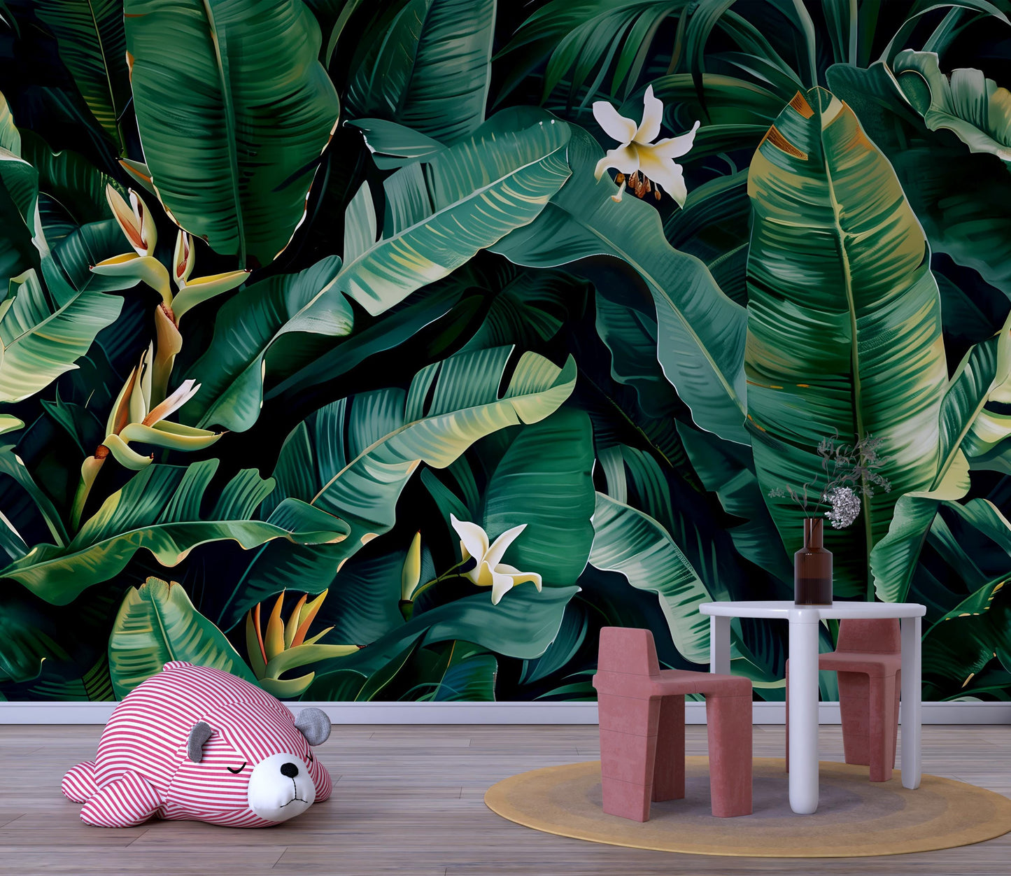 Banana Leaf Wall Mural – Tropical Jungle Botanical Wallpaper for Nursery or Living Room Vn1053